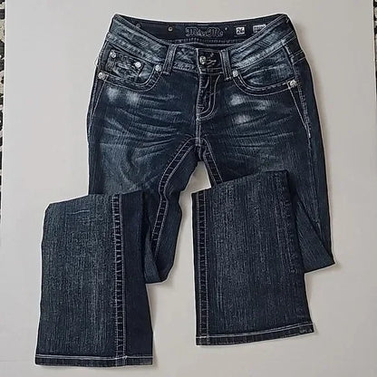 Women Vintage Hip Hop Slim Wrap Buttocks Flared Jeans Y2k Gothic Diamond Letter Embroidery Low Rise Sexy Denim Pants Streetwear