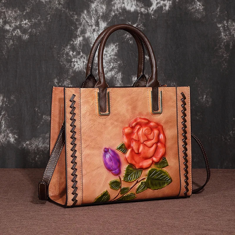 Ladies' Handbag Crossbody Single Shoulder Simple Retro Women's Top Layer Cowhide Hand Polished European And American