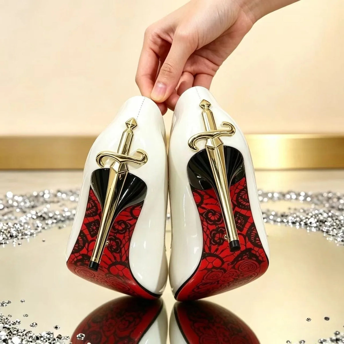 9CM-12CM Fashion Womens High Heel High Quality Metal Scepter Stiletto Pointed Leather Women Shoes Premium Single Shoes for Women