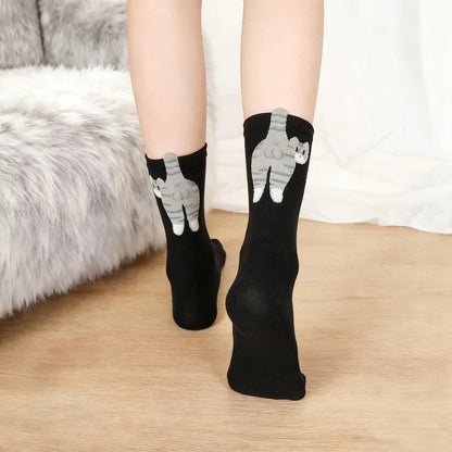 1/2 Pairs Cute Cat Socks with Balls Novelty Funny Animal Crew Cats Socks for Women Men Cats Lovers Gift