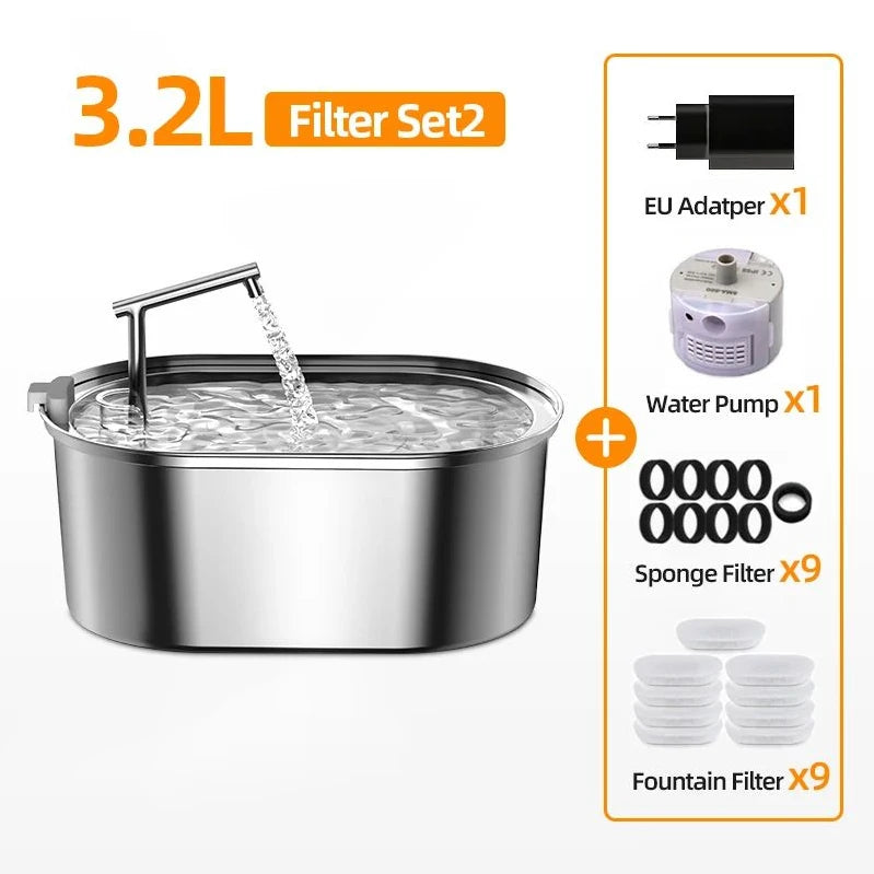 ROJECO Stainless Steel Dog Drinker Automatic Pet Drinking Fountain Smart Water Filter for Dog Cat Drinking Bowl with Pump Filter