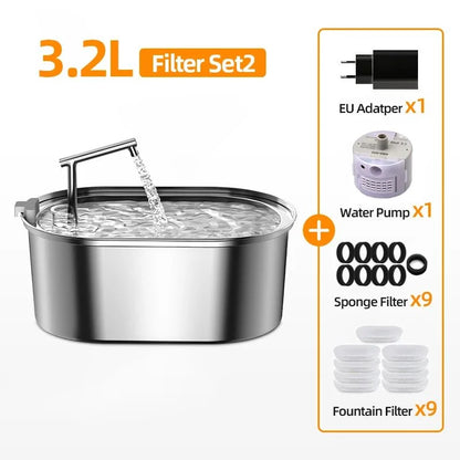 ROJECO Stainless Steel Dog Drinker Automatic Pet Drinking Fountain Smart Water Filter for Dog Cat Drinking Bowl with Pump Filter