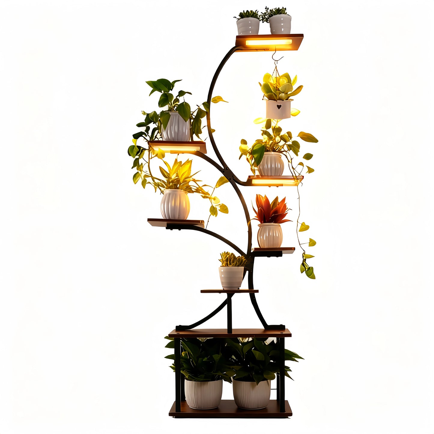 8‑Tier Metal Plant Stand with LED Grow Lights, Irregular Multi‑Layer Flower Rack for Multiple Potted Plants, Heavy Duty Plant Display Shelf for Indoor Patio Living Room Study Bedroom, Ideal Gift for Plant Lovers