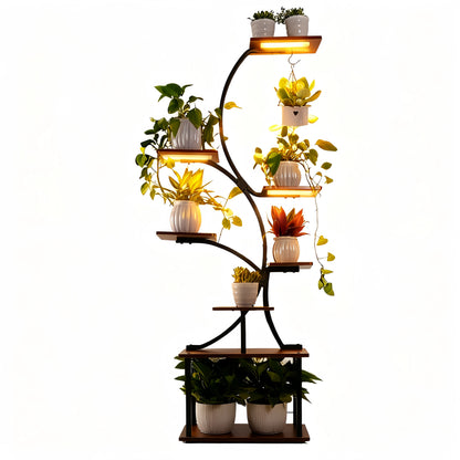 8‑Tier Metal Plant Stand with LED Grow Lights, Irregular Multi‑Layer Flower Rack for Multiple Potted Plants, Heavy Duty Plant Display Shelf for Indoor Patio Living Room Study Bedroom, Ideal Gift for Plant Lovers