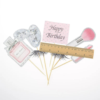 Perfume Lipstick Makeup Brush Cake Topper DIY Women Cupcake Cake Flags Kids Girl Happy Birthday Bride Party Baking DIY Decor