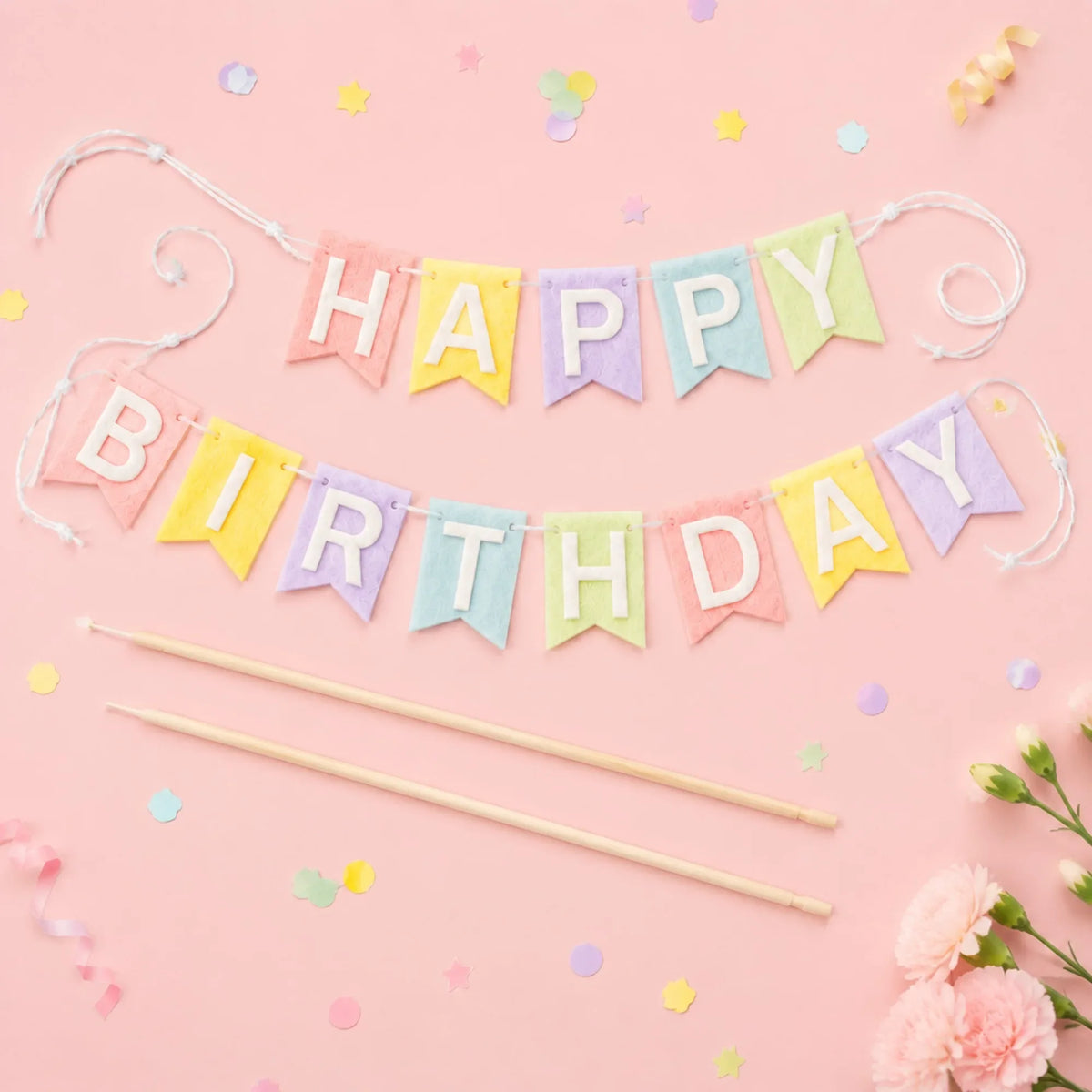 Happy Birthday Cake Topper Banner, Pastel Felt Cake Decoration for Birthday Party Dessert Table Celebration Supplies