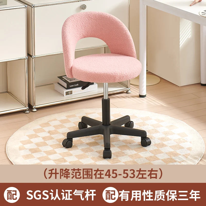 Simple Light Luxury Computer Chair Girls' Bedroom Makeup Stool Lamb Fleece Backrest Seat Lifting And Rotating Modern Furniture