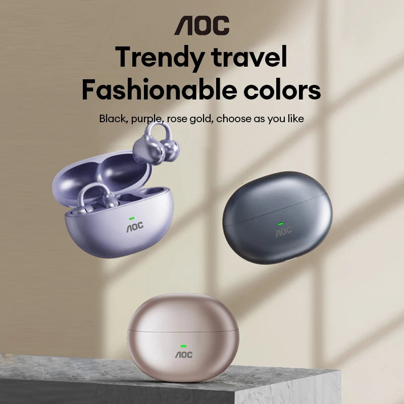 Choice AOC ACD2544 Wireless Bluetooth Earphones Ear Clip Earbuds Surround Stereo Sound Low Latency Music Gaming Clear Calls
