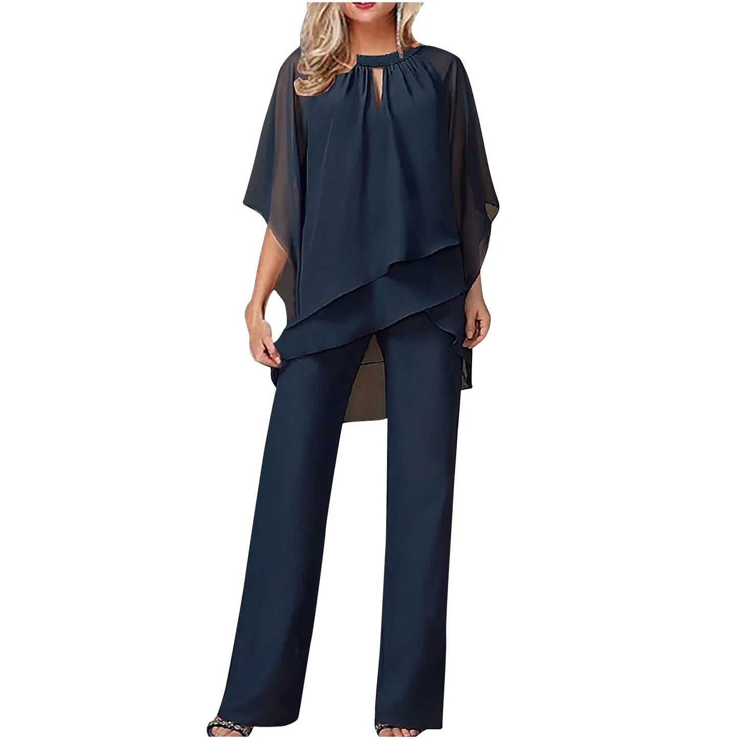 Spring Summer Women's 2-piece Set Ruffled Pullover Shirt Straight Pants Office Luxury Commuting Fashion Simple Irregular Sets