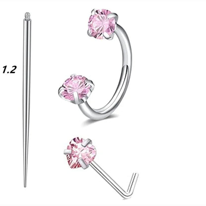 6/2pcs Horseshoe Nose Rings With L-Shape Nose Stud, Stainless Steel Rianbow CZ Nose Ring,, Lip Eyebrow Helix Ear Piercing