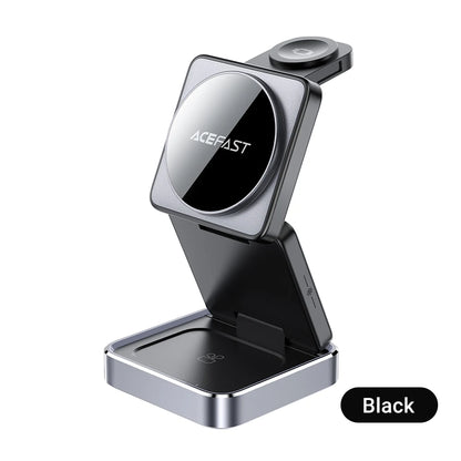 ACEFAST Aluminum Alloy 15W Wireless Magnetic Wireless Charging Holder For iPhone 16/15/14 Foldable 3 in 1 Charging Dock Station