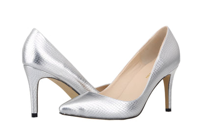 Women Shoes Fashion 8cm Sexy Crocodile Pattern Pointed Toe High Heels Pumps Office Med Heels Gold Silver Wedding Shoes Plus Size