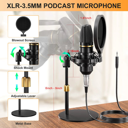 Tenlamp X3 BM800 Podcast Microphone Bundle Kit with 3.5mm Condenser Mic, Live Sound Card Audio Mixer, Professional Music Studio Full Setup for PC Phone Gaming Streaming Singing Karaoke YouTube Vlog