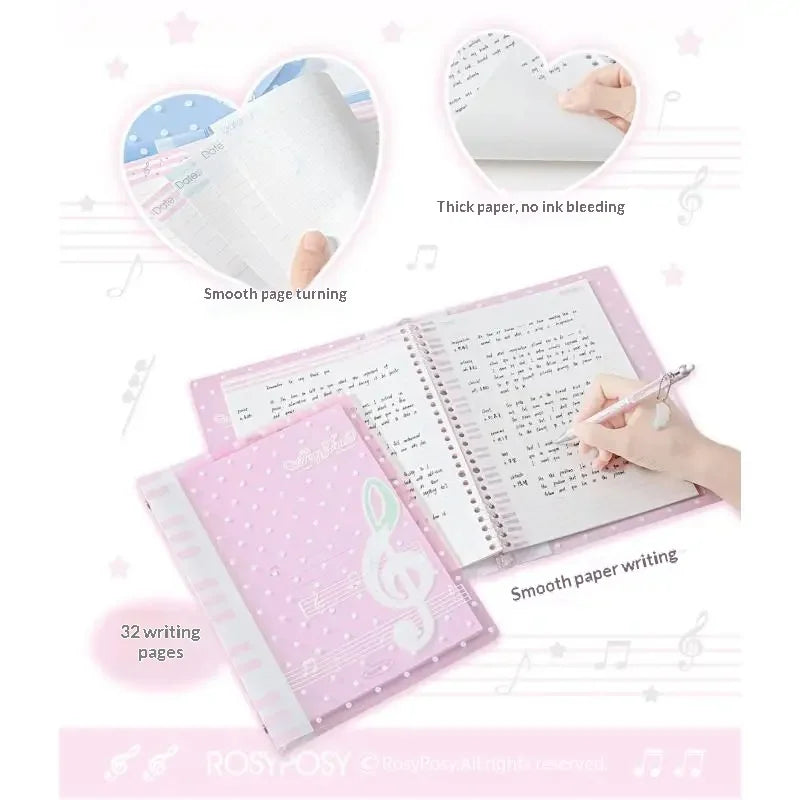 New Rosyposy Melody Loose Leaf Notebook Soft Cover B5 Ruled Grid Polka Dot Music Note For Office School Study Stationery