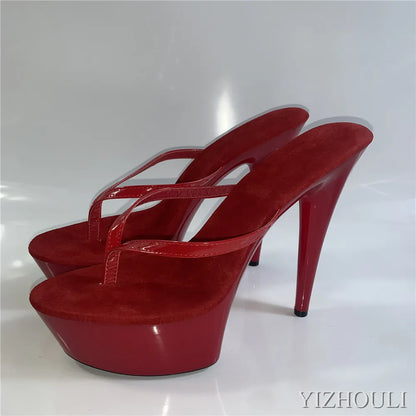 Stylish 15cm princess slippers for the summer, sexy nightclub heels, and 6-inch stiletto slippers with lacquered heels
