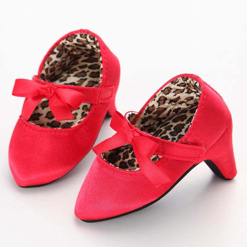 Newborn Infant Baby Fashion Girls High Heels Shoes 0-5Months Princess Bow Party Crib Shoes Photo Props Shoes