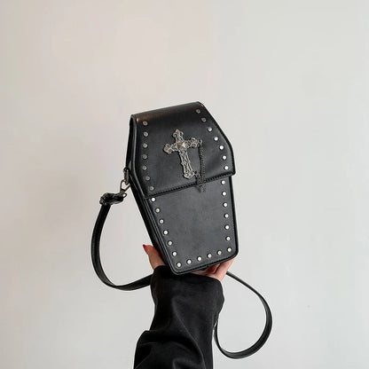 Y2K Crossbody Bag for Women Coffin Shoulder Bag Phone Purse Cool Gothic Cellphone Bag PU Leather New Novelty Halloween Phone Bag