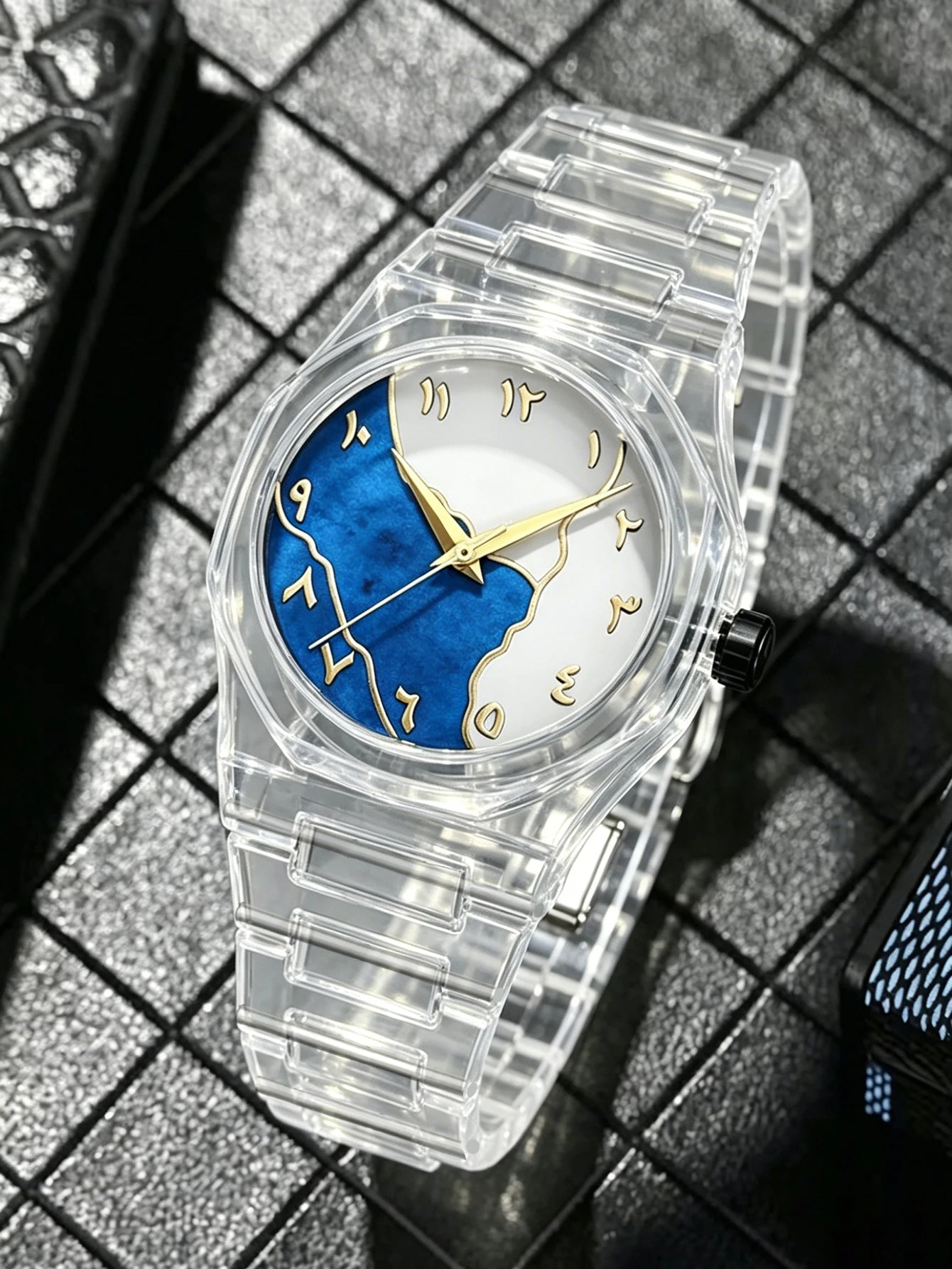 Unisex Casual Fashion Quartz Watch Set with Jewelry Accessories Transparent Case for Daily Wear Holiday Gift