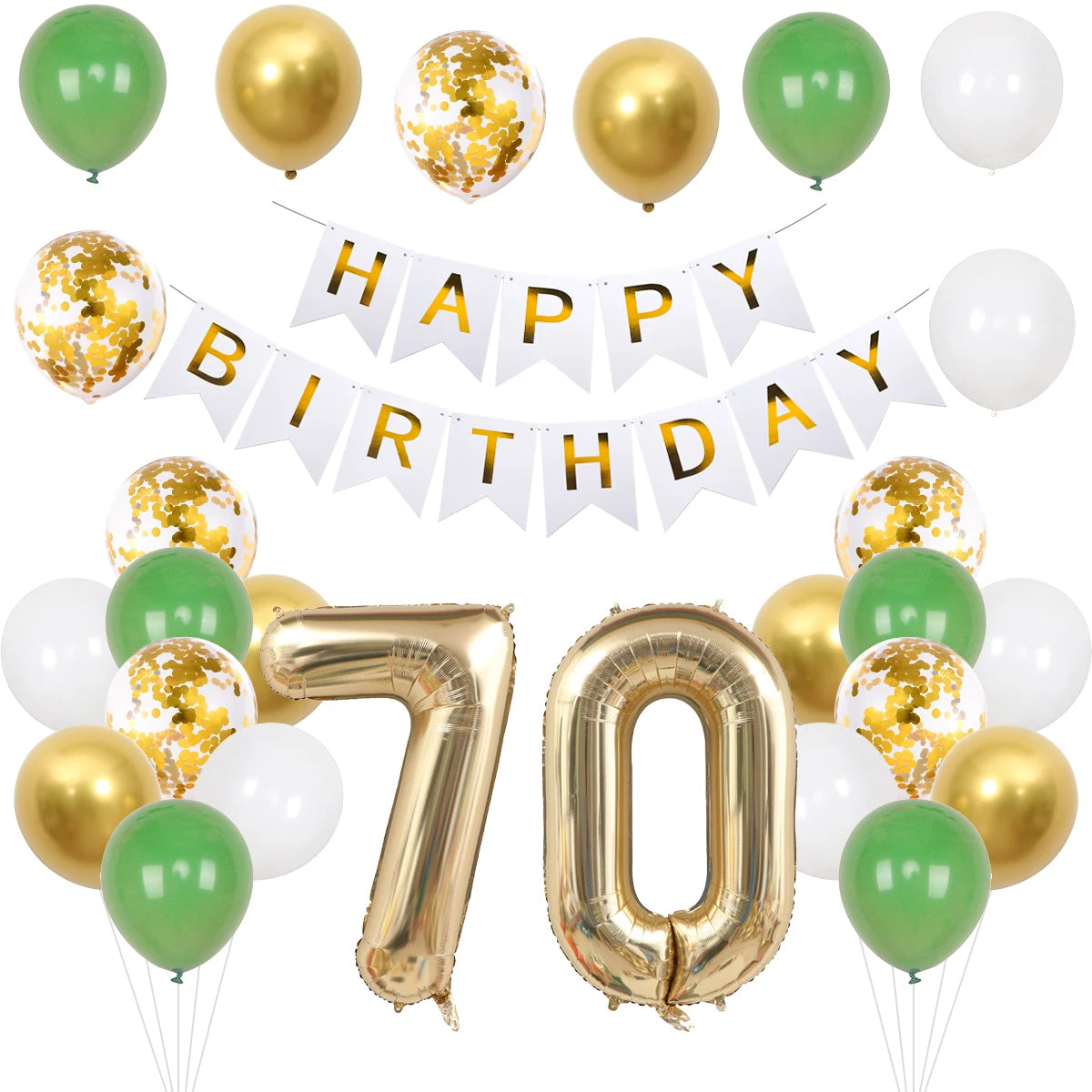 21/30/40/50/60/70th Birthday Green Gold Balloons Set Birthday Banner Party Background Decoration Adults 40inch Number Foil Ball