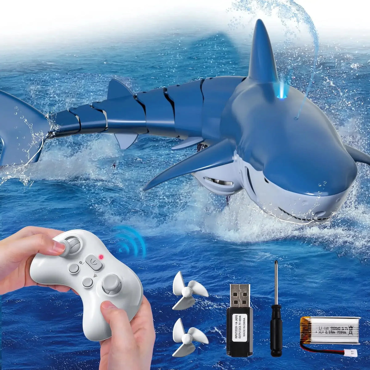2.4GHz RC Shark Boat Toy for Kids Boys, Remote Control Shark with Water Spray LED Lights, Pool Lake Water Toy Gift Outdoor Play