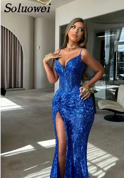 Customized Elegant Strapless Sweetheart Evening Dresses Corset Beaded Slit Luxury Mermaid Formal Prom Gown Vestidos De Noche