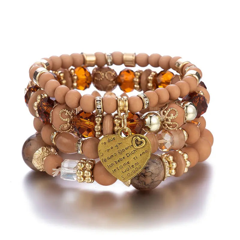 4pcs Boho Crystal Beads Chain Bracelet Set for Women Vintage Heart