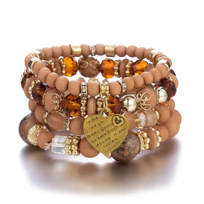 4pcs Boho Crystal Beads Chain Bracelet Set for Women Vintage Heart
