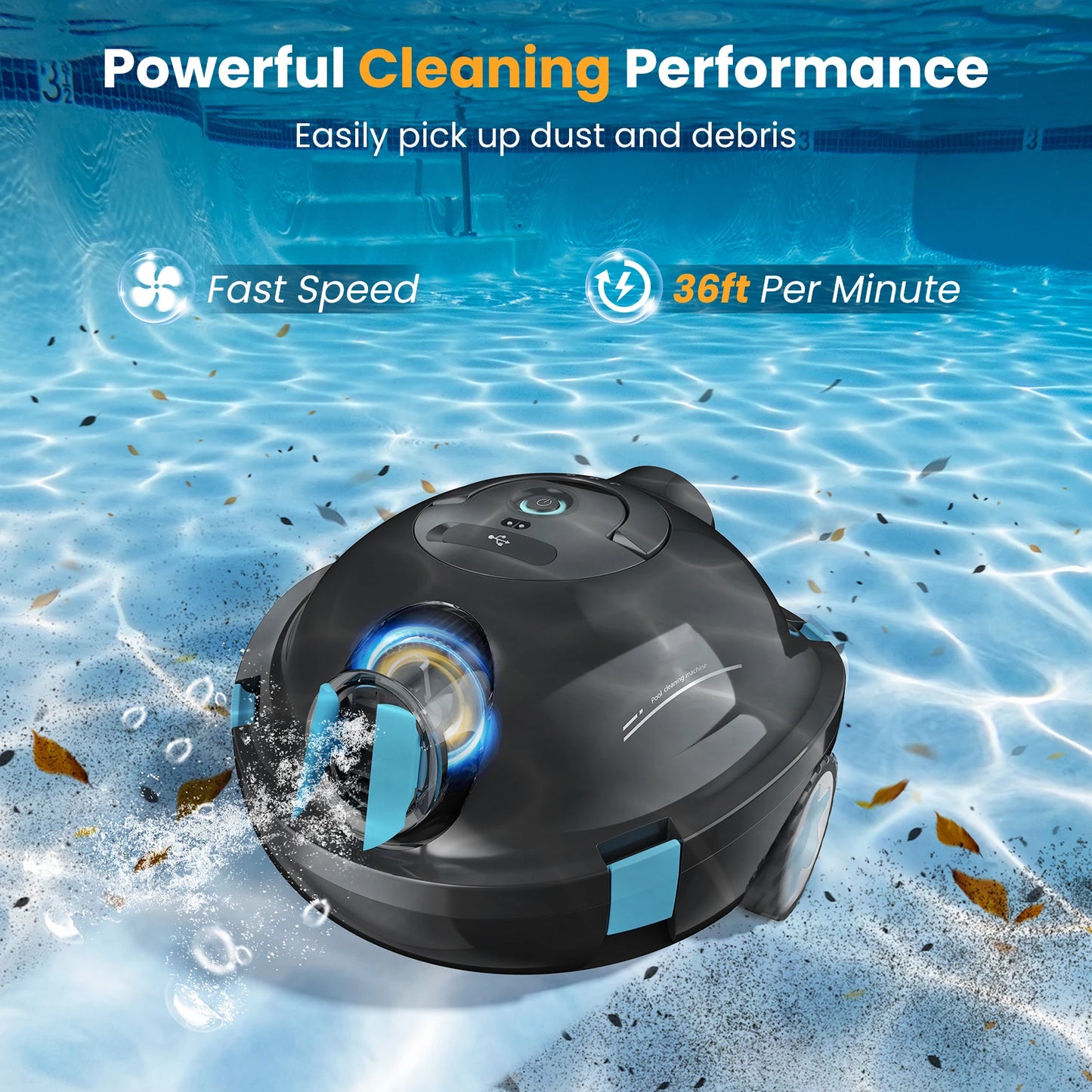 INSE Y10 Cordless Robotic Pool Cleaner,90 Mins Runtime,Self-Parking, for Above/Inground Pools Up to 65ft/1100 Sq.Ft (Black))