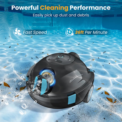 INSE Y10 Cordless Robotic Pool Cleaner,90 Mins Runtime,Self-Parking, for Above/Inground Pools Up to 65ft/1100 Sq.Ft (Black))