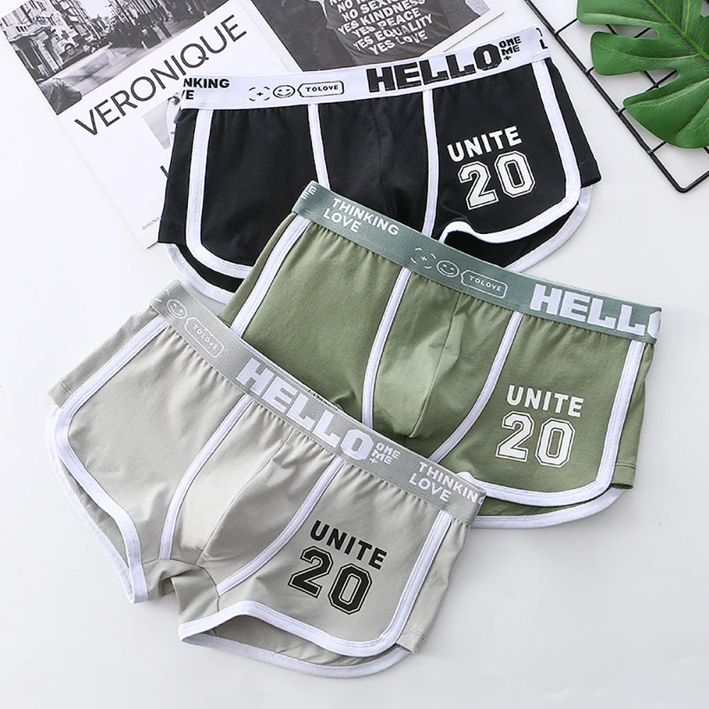 3PCS/Pack 100% Cotton Underpants Men Comfortable Big U Type Crotch Breathable Mesh Men's Panties Fashion Letter Boxers Hombre