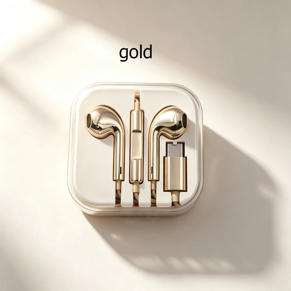 Fashion Silver Wired Type-C or Lightning In-Ear Earphones Compatible with Tablets Laptops - Headphones for General Use