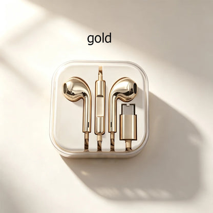 Fashion Silver Wired Type-C or Lightning In-Ear Earphones Compatible with Tablets Laptops - Headphones for General Use