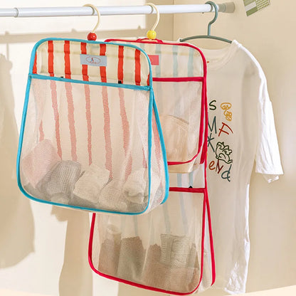 Hanging Mesh Storage Bag Wall Mounted Underwear Socks Organizer Macaron Color Closet Hanging Pouch For Home Bedroom