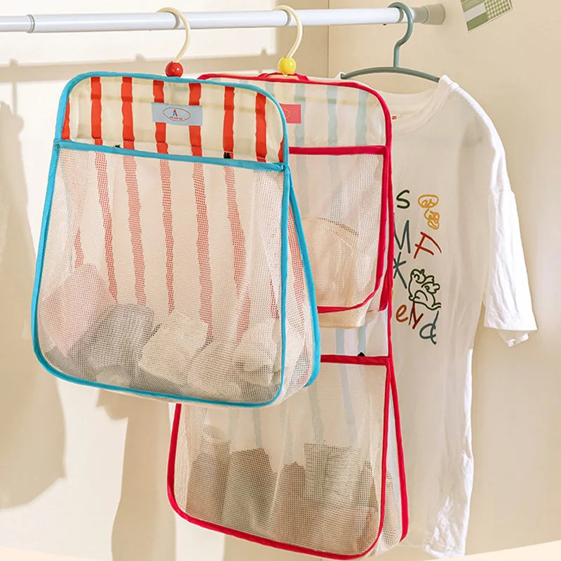 Hanging Mesh Storage Bag Wall Mounted Underwear Socks Organizer Macaron Color Closet Hanging Pouch For Home Bedroom