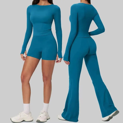 Two Pieces Yoga Set Slim Long Sleeved Gym Set High Elasticity Leggings Sportswear Women's Fitness Cycling Pilates Sports Suits