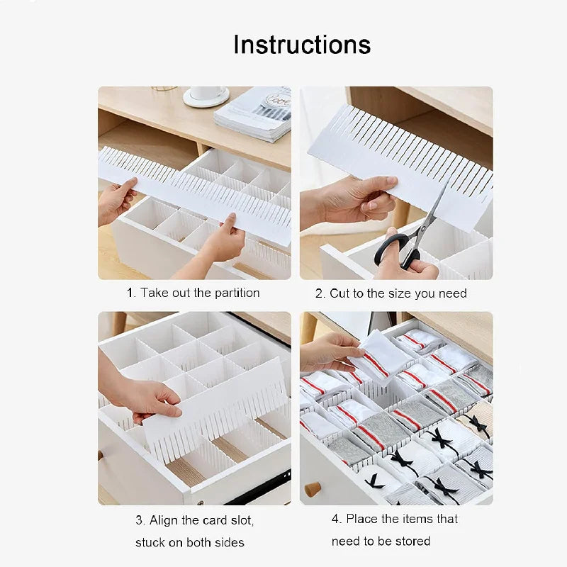 10Pcs Adjustable Drawer Dividers Organizer System for Cupboard Underwear Socks - Household Storage Solution