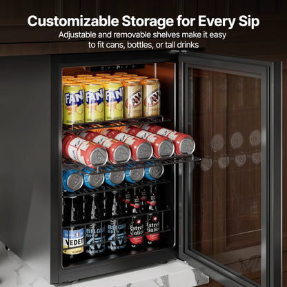 Ca'Lefort Beverage Cooler 62L Mini Fridge Direct Cooling Digital Temperature Control Beverage Refrigerator  with Reversible Glass Door, Adjustable Shelves  for Soda, Beer & Drinks, for Dorm, Office & Home