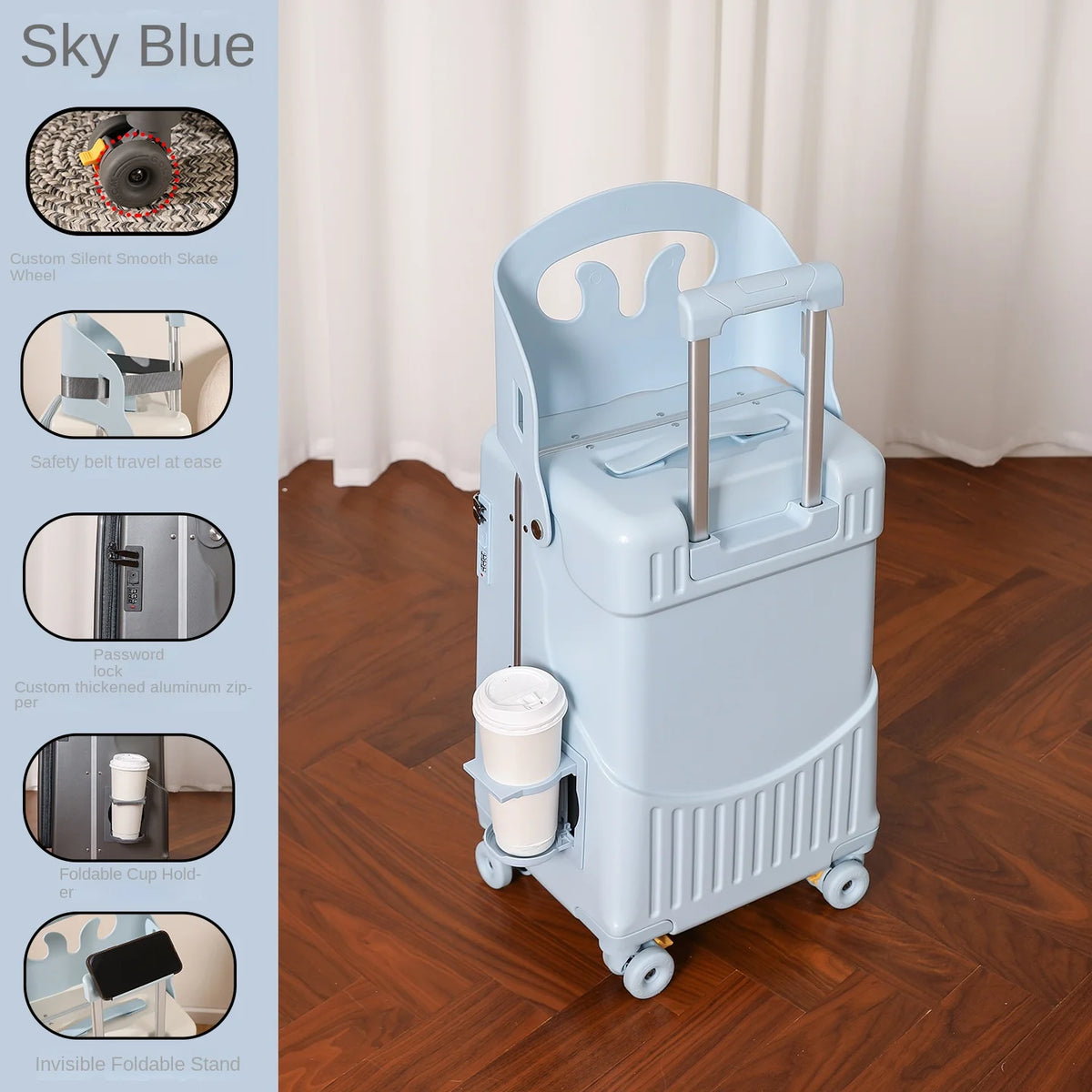 Baby Mother Travel Suitcase Children Can Sit and Ride Luggage with Cup Holder Trolley Case Lazy Walking Boarding Suitcases