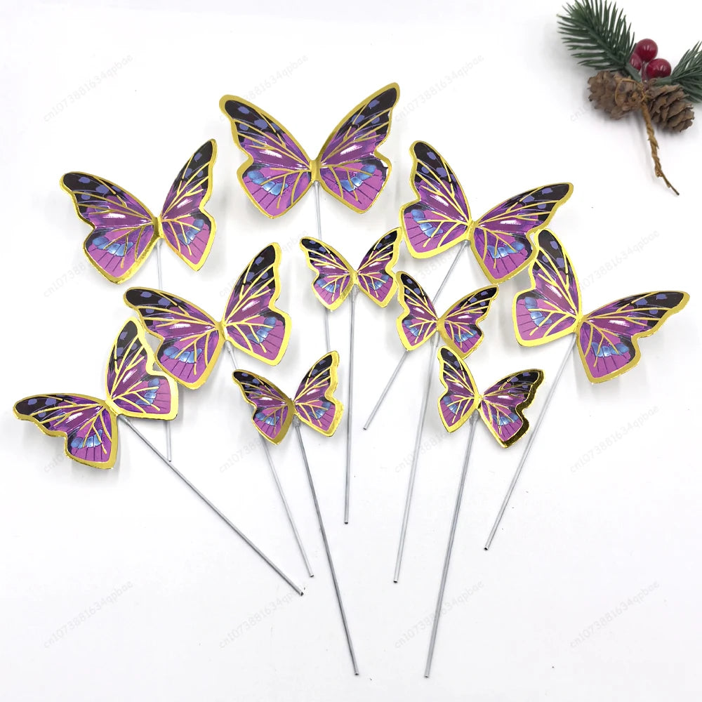 DIY Stamping Gold Pink Butterfly Cake Toppers Happy Birthday Cake Decoration Wedding Party Decor Shower Dessert Baking Supplies