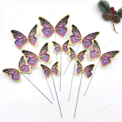 DIY Stamping Gold Pink Butterfly Cake Toppers Happy Birthday Cake Decoration Wedding Party Decor Shower Dessert Baking Supplies