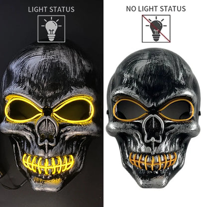 Evil Skull Mask Halloween Carnival Masquerade Haunted House Scary Decoration Cosplay Skeleton Scary Theme Party Light Up Mask
