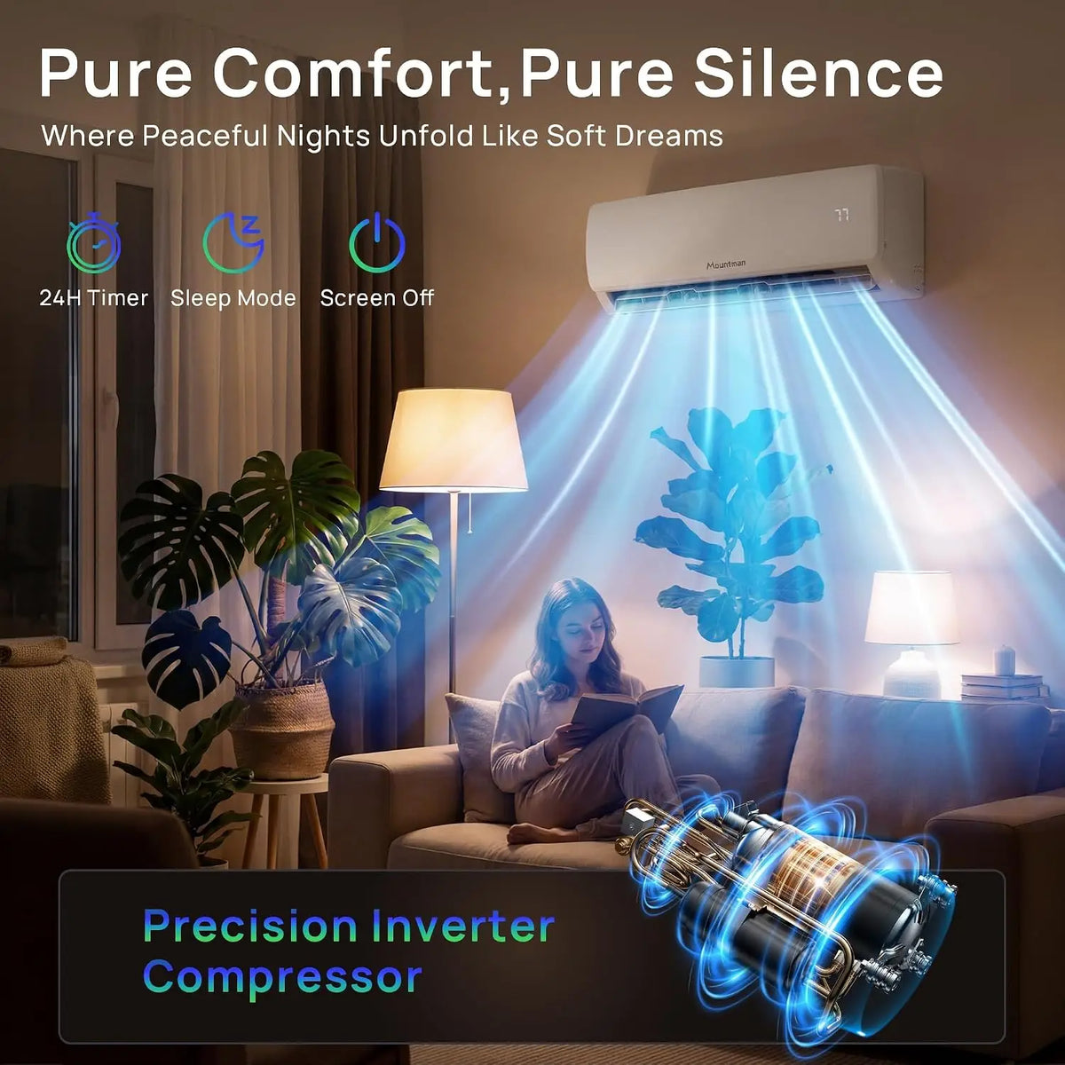 18000BTU Mini Split AC/Heating System, 19SEER2 230V Energy Efficient Mini Split Air Conditioner with Heat Pump, Cools, Custom