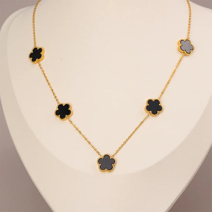 14K Gold Plated Stainless Steel Necklace Woman Five Leaf Petals Double