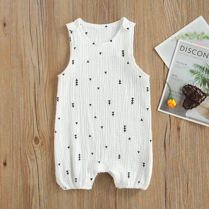 Summer Baby Boys Girls Sleeveless Romper Linen Fabric Cactus Print Playsuits Cotton Muslin Jumpsuits Children Overalls Clothing