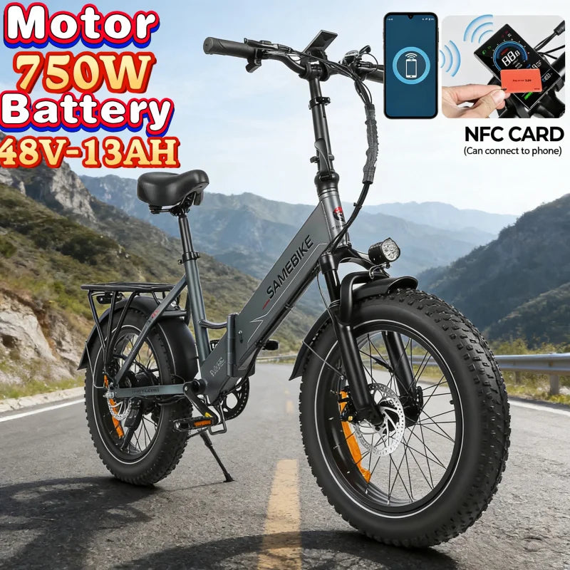Fat Tire Folding Electric Bike | 750W Motor 20-Inch Wheels | Adult Mountain E-Bike