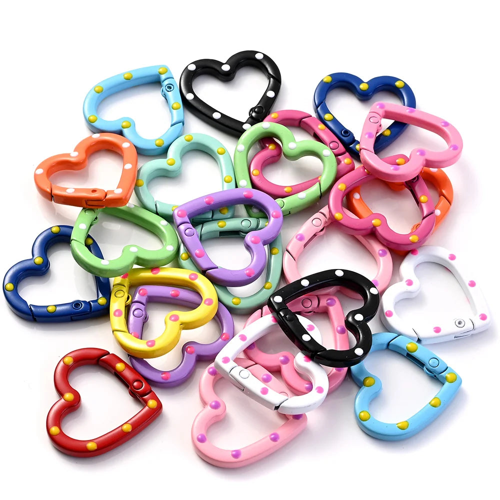 Heart-Shaped Lobster Clasp Connectors — Multicolor Metal Spring Clips