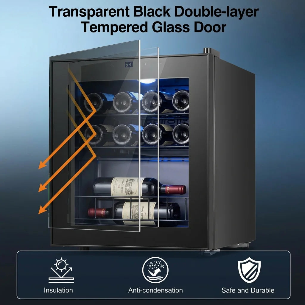 46L Single Zone Wine Cooler, Freestanding Compressor Wine Refrigerator 37-65°F Digital Temp Control Quiet 42dB Wine Storage Cabinet for Home Bar