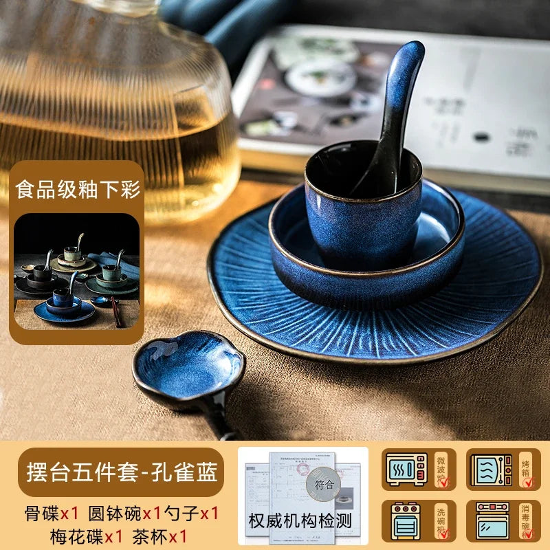 Chinese tableware set plate bowl ceramic combination solid color tableware