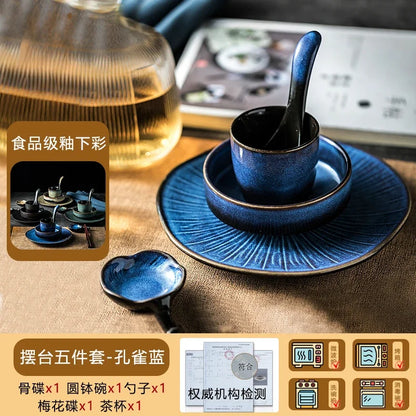 Chinese tableware set plate bowl ceramic combination solid color tableware