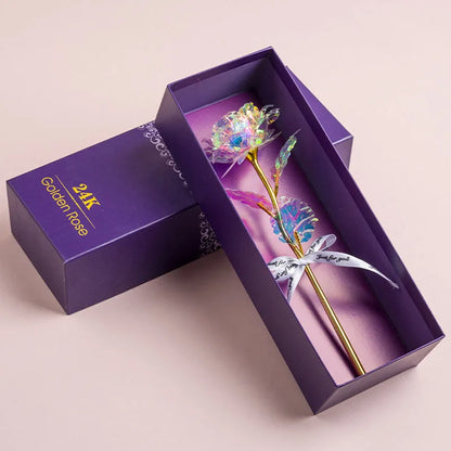 Artificial 24k Plated Rose With Love Holder Box Gift for Mothers Day Valentines Day Birthday Anniversary Thanksgiving Present